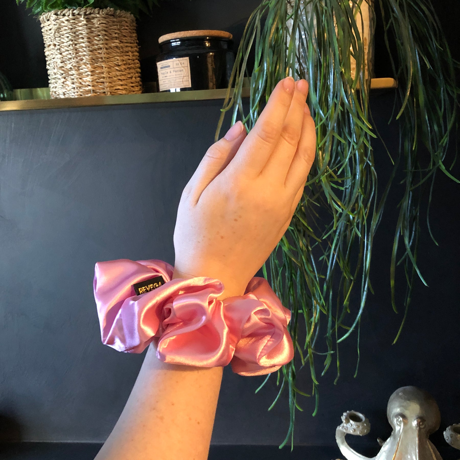 Pink Roughie Oversized Satin Light Pink Scrunchie Made in the UK – Revega